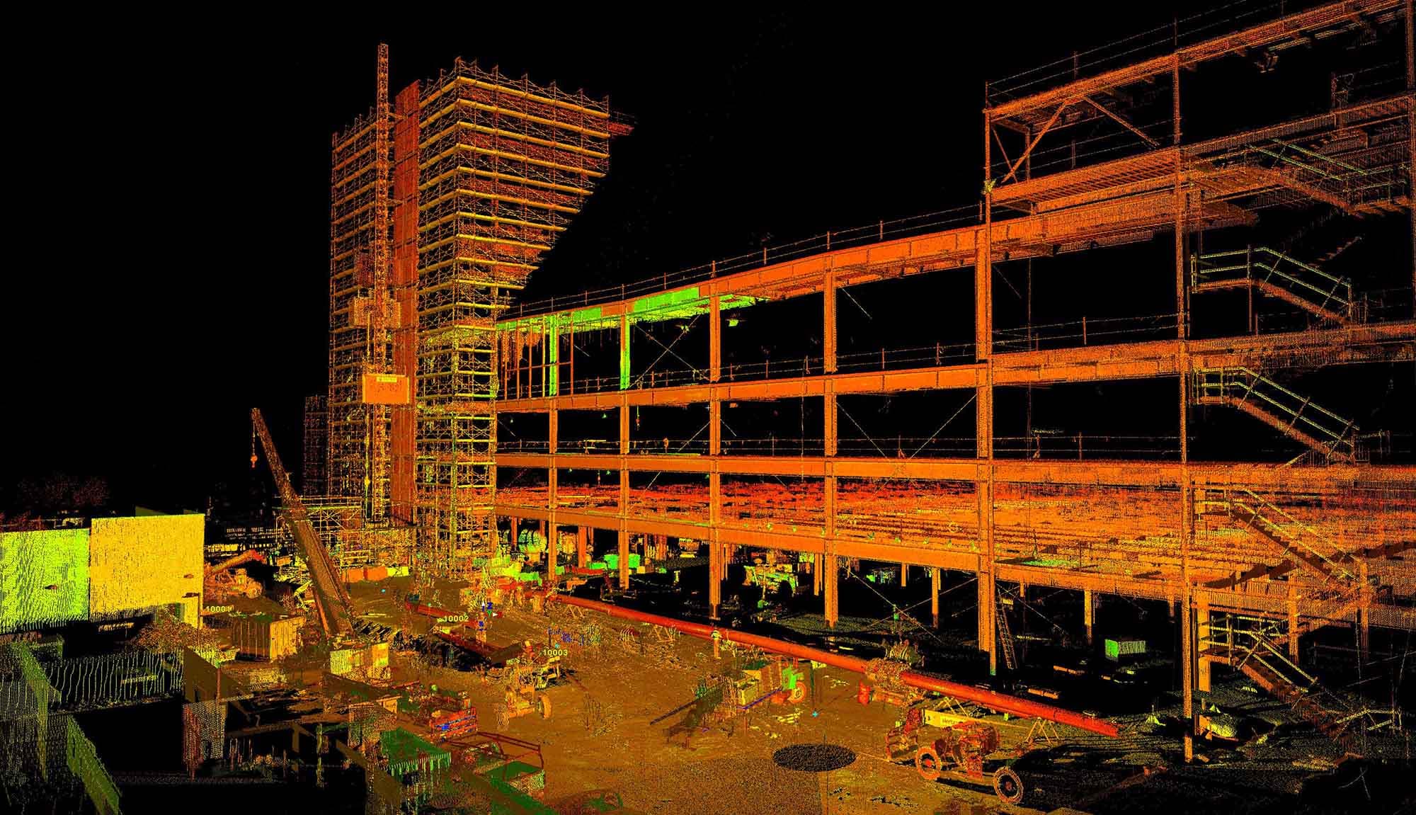 LiDAR point cloud of a multi-storey construction site